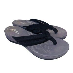 Clarks Cloudsteppers Sandals  9 Black Gray Cushioned Flip Flops Slip-On Casual